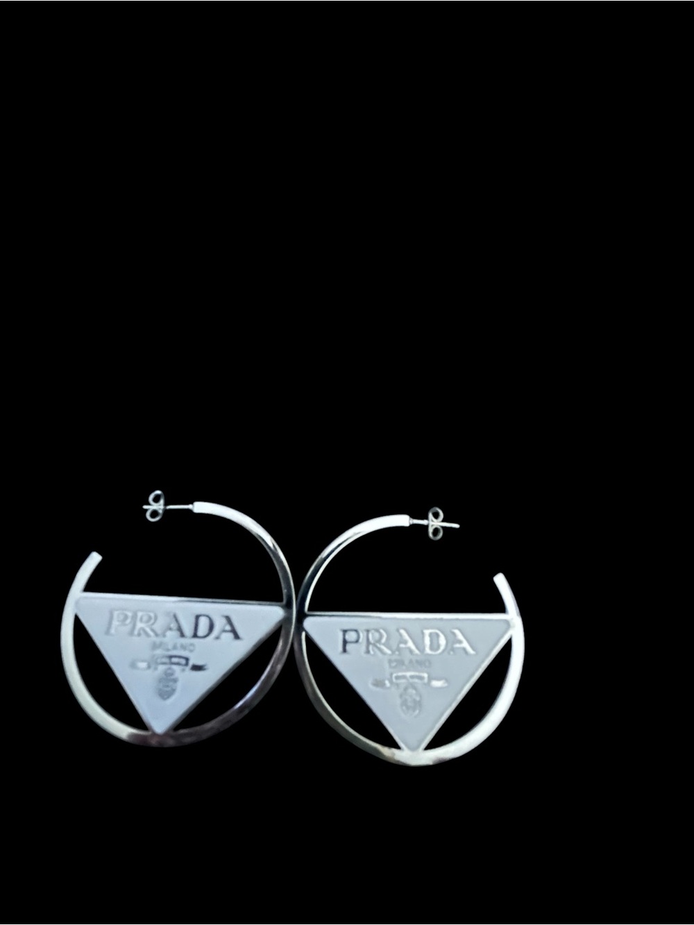 Silver Logo Crescent Hoop Earrings
